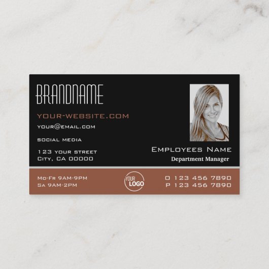 Moderne zwarte roodbruin met Logo en foto Visitekaartje (Achterkant)