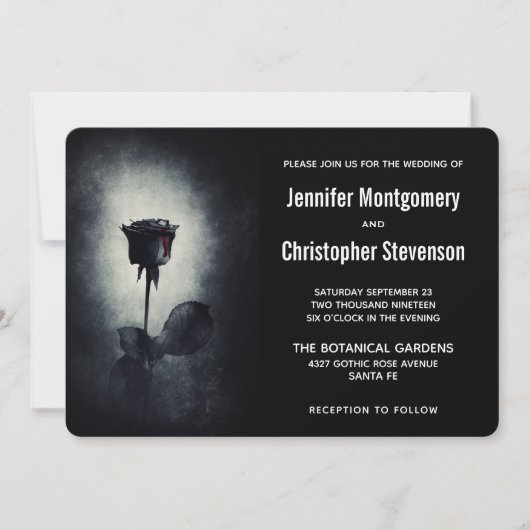 Moderne zwarte Roos drift bloed petale bruiloft Kaart (Voorkant)