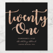 Moderne zwarte Roos Gold 21e verjaardag op maat Wijn Etiket (Enkel label)