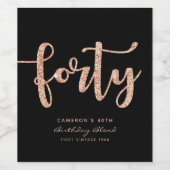 Moderne zwarte Roos Gold 40e verjaardag op maat Wijn Etiket (Enkel label)