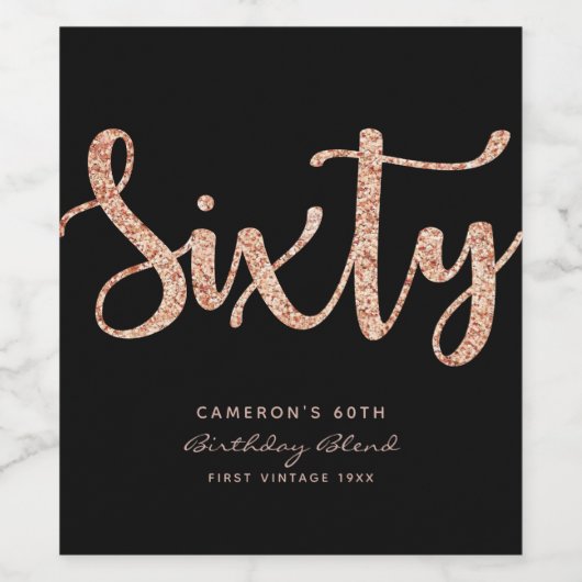 Moderne zwarte Roos Gold 60e verjaardag op maat Wijn Etiket (Enkel label)
