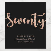 Moderne zwarte Roos Gold 70e verjaardag op maat Wijn Etiket (Enkel label)