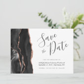 Moderne zwarte Roos Gold Agate Photo Save the Date Kaart (Staand voorkant)