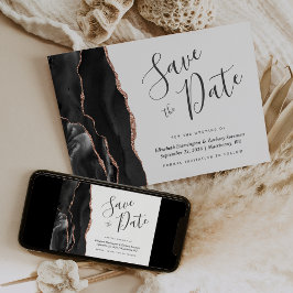 Moderne zwarte Roos Gold Agate Save the Date Kaart