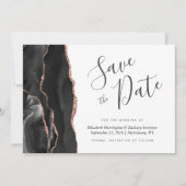 Moderne zwarte Roos Gold Agate Save the Date Kaart (Voorkant)