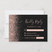 Moderne zwarte Roos Gold Faux Glitter Edge RSVP-ka RSVP Kaartje (Voorkant)
