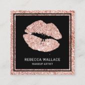 Moderne zwarte Roos Gold Glitter Lips Makeup Artis Vierkante Visitekaartje (Voorkant)