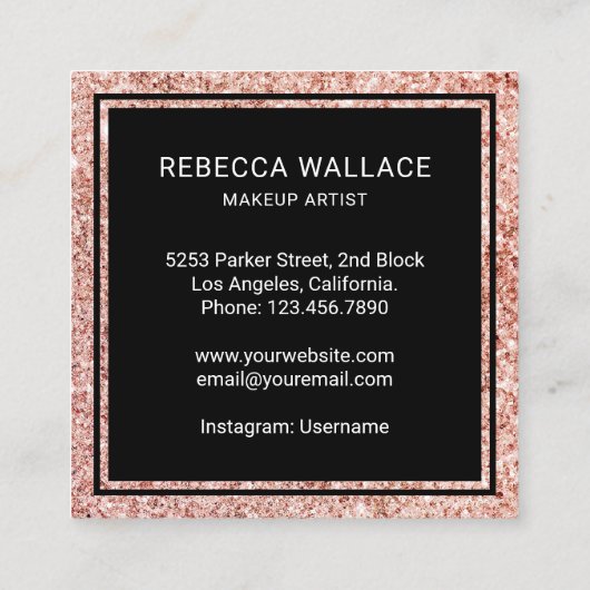Moderne zwarte Roos Gold Glitter Lips Makeup Artis Vierkante Visitekaartje (Achterkant)