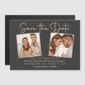 Moderne zwarte Roos Gold Photo Save the Date Magne