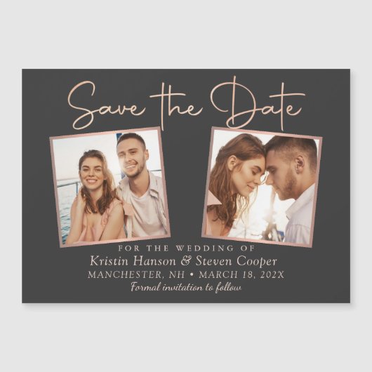 Moderne zwarte Roos Gold Photo Save the Date Magne (Voorkant)