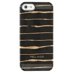 Moderne zwarte & Roos-Gold Stripes Patroon GR3 Doorzichtig iPhone SE/5/5s Hoesje