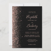 Moderne Zwarte Roos Gouden Glitter QR Code Trouwen Kaart (Voorkant)