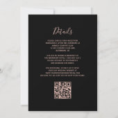 Moderne Zwarte Roos Gouden Glitter QR Code Trouwen Kaart (Achterkant)