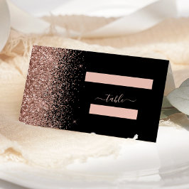 Moderne Zwarte Roos Gouden Glitter Rand Trouwfeest Plaatskaartje