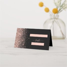 Moderne Zwarte Roos Gouden Glitter Rand Trouwfeest Plaatskaartje
