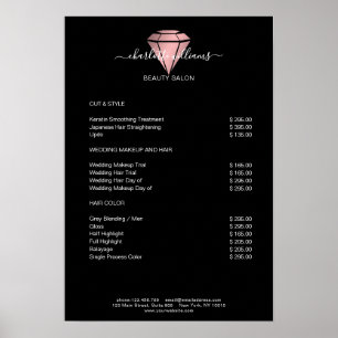 Moderne zwarte Rosegold Diamond-prijslijst Poster