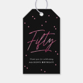 Moderne Zwarte Roze Calligraphy 50e Verjaardag Cadeaulabel (Voorkant)