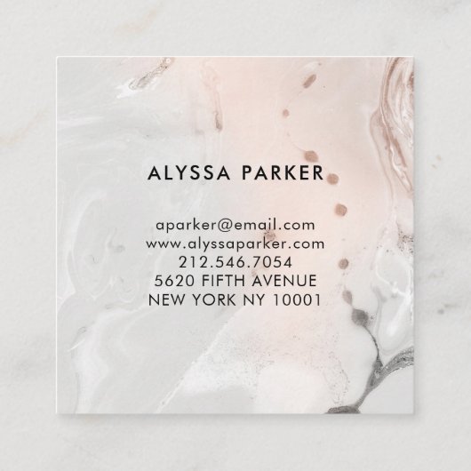 Moderne zwarte roze en grijze marmer met zwart vierkante visitekaartje (Achterkant)