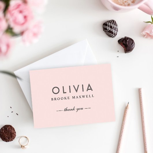 Moderne zwarte roze en zwarte monogram bedankkaart