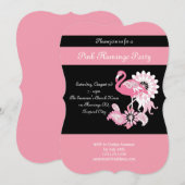 Moderne Zwarte Roze Flamingo Feest Uitnodigingen (Voorkant / Achterkant)