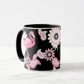 Moderne zwarte roze flamingo koffie mok (Voorkant links)
