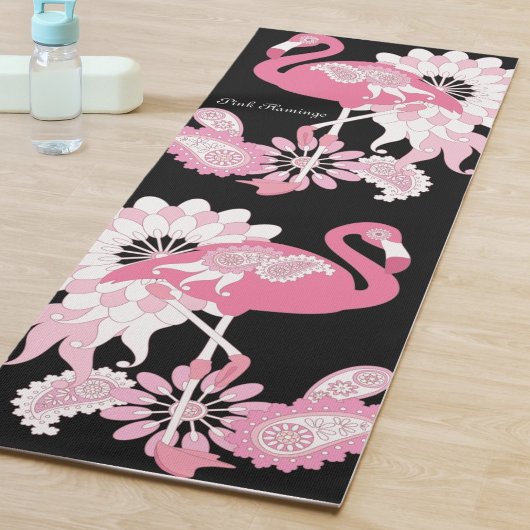 Moderne Zwarte Roze Flamingo Yogamat