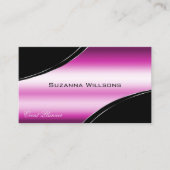 Moderne zwarte roze gebogen decorlijnen met QR-cod Visitekaartje (Voorkant)