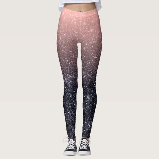 Moderne Zwarte & Roze Glitter Glans Naam Leggings (Voorkant)