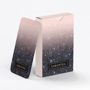 Moderne Zwarte & Roze Glitter Glans Naam Pokerkaarten