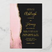 Moderne, zwarte roze goudbruine donkere bruiloft folie uitnodiging (Voorkant)