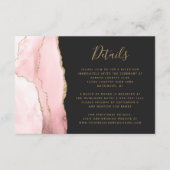 Moderne zwarte roze goudbruine donkere bruiloft -  informatiekaartje (Voorkant)