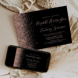 Moderne Zwarte Roze Gouden Glitter Bruiloft Kaart