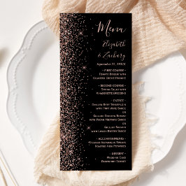 Moderne Zwarte Roze Gouden Glitter Rand Trouw Menu