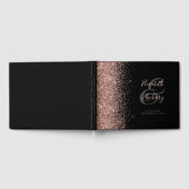 Moderne Zwarte Roze Gouden Glitter Script Gastenboek (Volledig)
