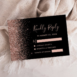 Moderne Zwarte Roze Gouden Nep Glitter Rand RSVP K Kaartje