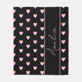 Moderne zwarte roze harten gepersonaliseerd fleece deken