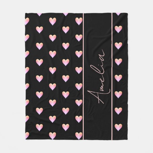Moderne zwarte roze harten gepersonaliseerd fleece deken (Voorkant)