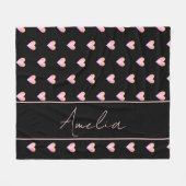 Moderne zwarte roze harten gepersonaliseerd fleece deken (Voorkant (Horizontaal))