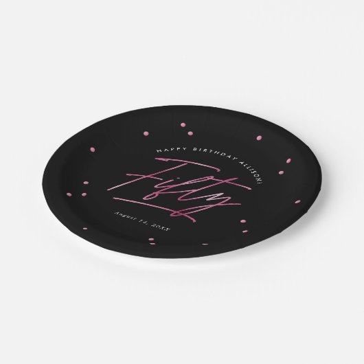 Moderne zwarte roze kalligrafie 50ste verjaardag papieren bordje (Gekanteld)