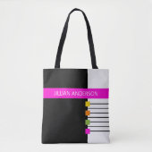 Moderne zwarte roze kleur geblokkeerde monogrammen tote bag (Voorkant)