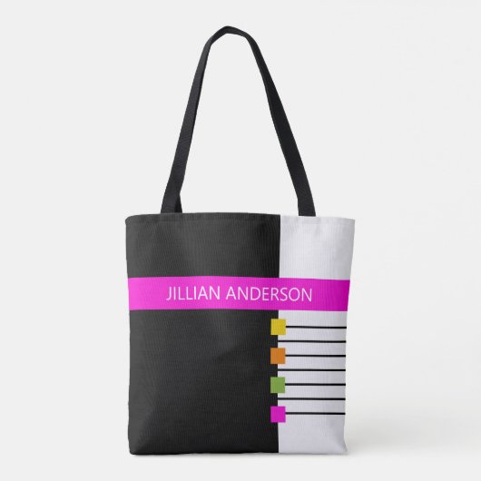 Moderne zwarte roze kleur geblokkeerde monogrammen tote bag (Achterkant)