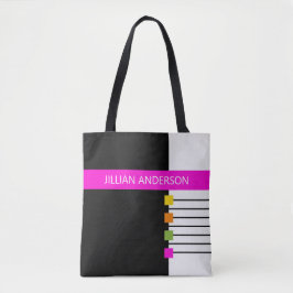 Moderne Zwarte Roze Kleurblokken met Monogram Tote Bag