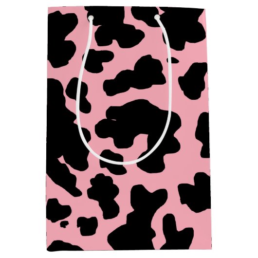 Moderne zwarte roze Koe Huidtextiel Dierafdrukken Medium Cadeauzakje (Voorkant)