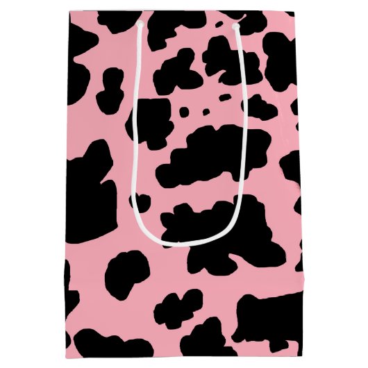 Moderne zwarte roze Koe Huidtextiel Dierafdrukken Medium Cadeauzakje (Achterkant)