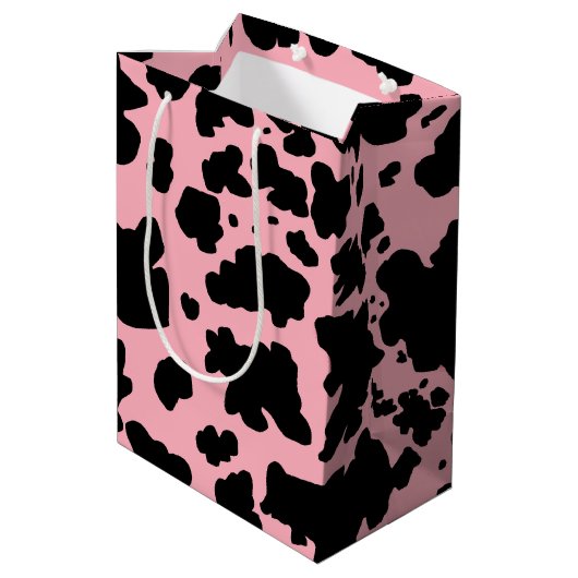 Moderne zwarte roze Koe Huidtextiel Dierafdrukken Medium Cadeauzakje (Achterkant Gekanteld)