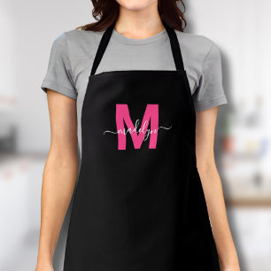 Moderne Zwarte Roze Monogram Initiaal Naam Schort