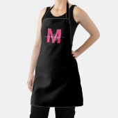 Moderne Zwarte Roze Monogram Initiaal Naam Schort (Insitu)