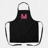 Moderne Zwarte Roze Monogram Initiaal Naam Schort (Voorkant)