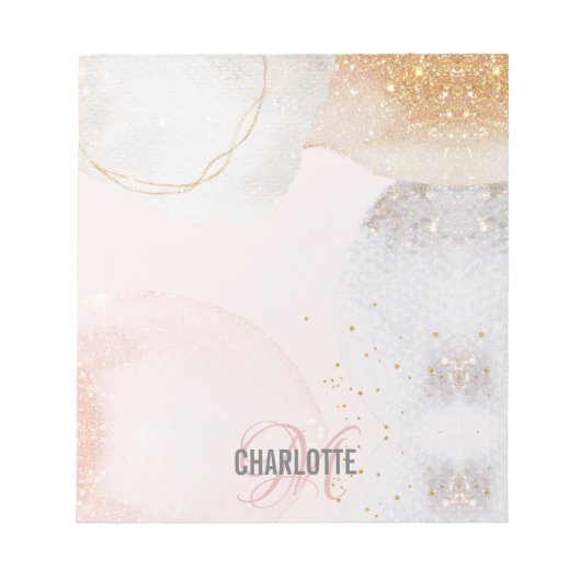 Moderne zwarte roze monogram naam abstract noteblo notitieblok (Voorkant)