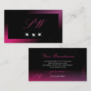 Moderne zwarte roze Paarse sparkle Diamonds Initia Visitekaartje